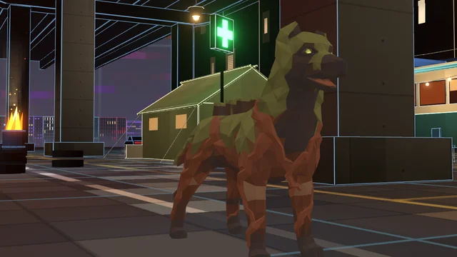 An Earth Dog: a brown dog with moss-green facets.