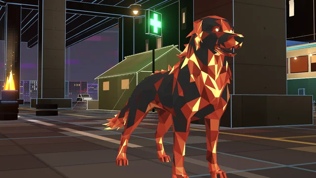 A Fire Dog: dark fur broken by glowing orange cracks.