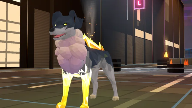 A Thunder Dog: a dark dog with a pale chest and yellow lightning along its legs.
