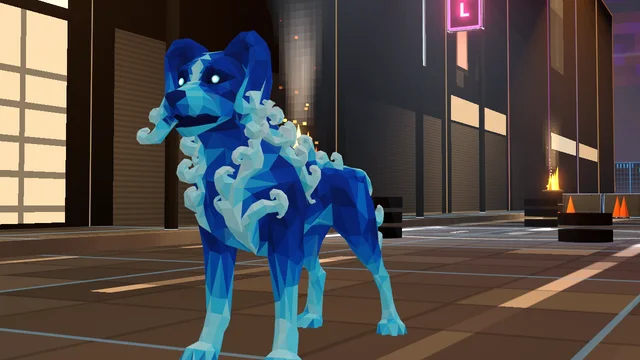 A Water Dog: deep blue facets with pale curling wave crests.