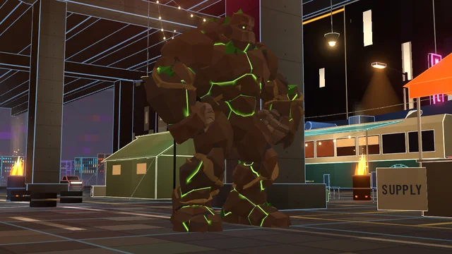 An Earth Golem: a brown titan of soil with glowing green seams.