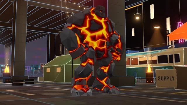 A Fire Golem: dark stone split by glowing orange lava cracks.