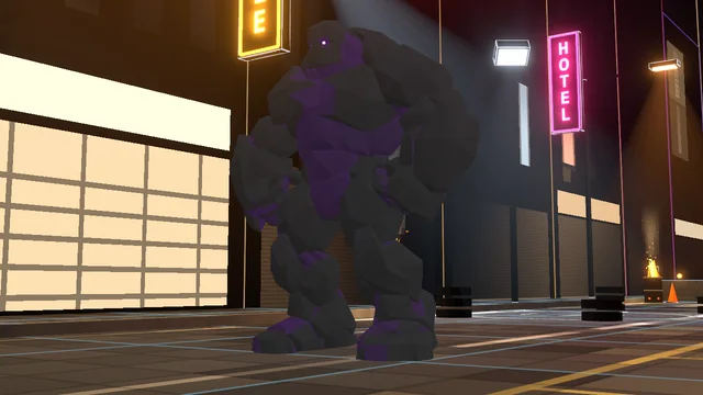 A Phantom Golem: a near-black titan with violet edges.