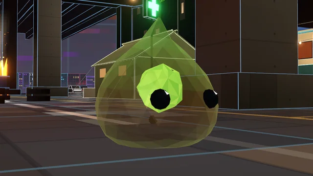 An Earth Slime: a green jelly teardrop with a small sprout.