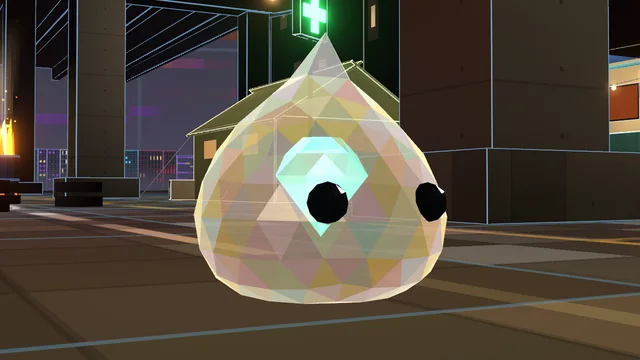 A Light Slime: a cream-white jelly teardrop with a pale gem for a core.