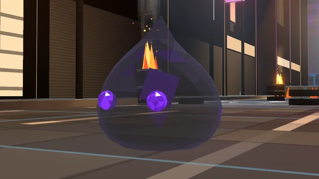 A Phantom Slime: a dark jelly teardrop with a purple cube for a core.
