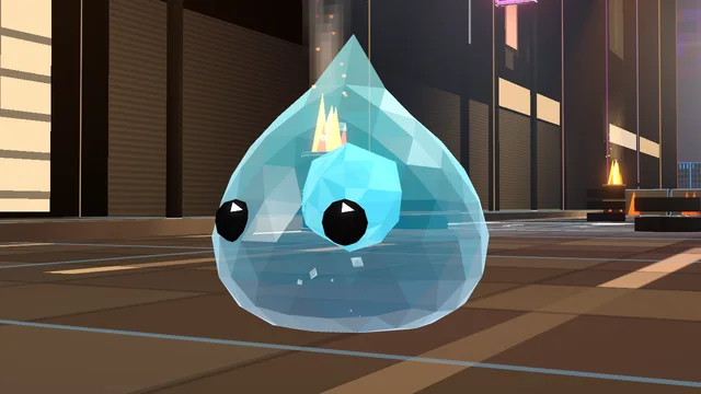 A Water Slime: a sky-blue jelly teardrop with a blue core.